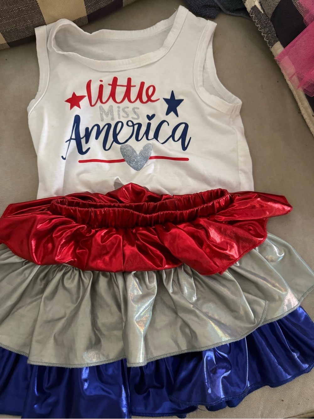Little Miss America Red White Blue Ruffle Dress